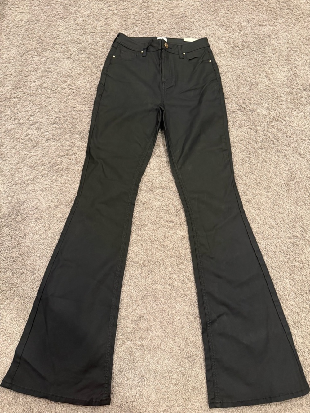 NWT River Island Black Coated Denim Flare High Waisted Jeans, Sz US 10 Long